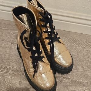 SCHUTZ Metallic Gold Lace-Up Boots